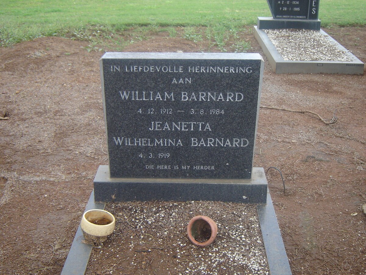 BARNARD William 1912-1984 &amp; Jeanetta Wilhelmina 1919-