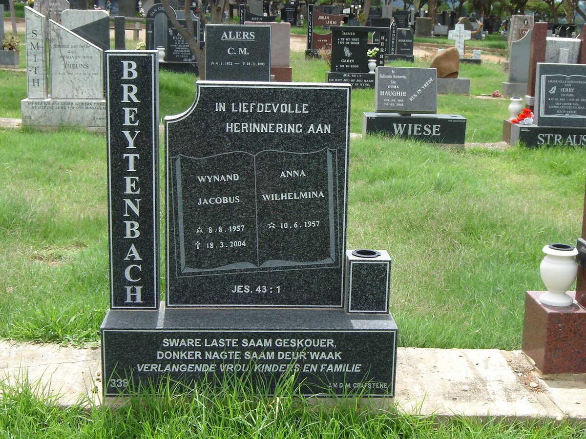 BREYTENBACH Wynand Jacobus 1957-2004 &amp; Anna Wilhelmina 1957-
