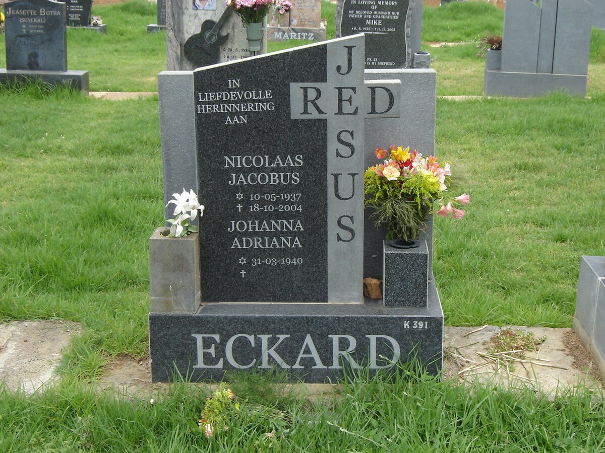ECKARD Nicolaas Jacobus 1937-2004 &amp; Johanna Adriana 1940-