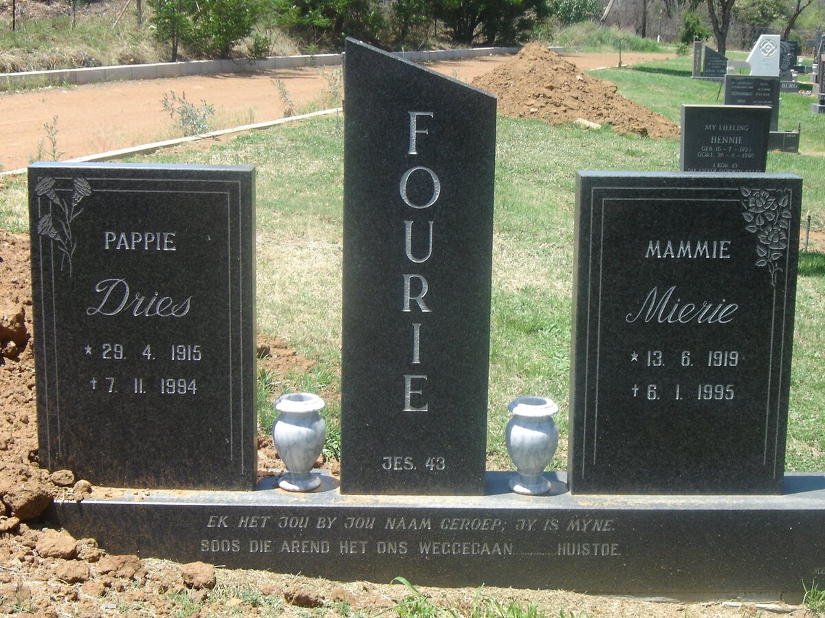 FOURIE Dries 1915-1994 &amp; Mierie 1919-1995