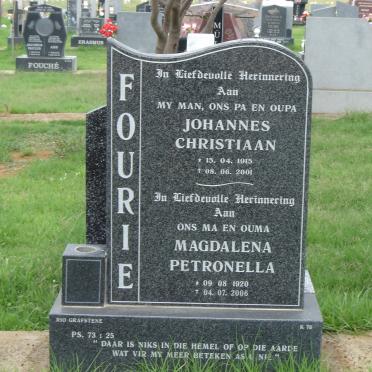 FOURIE Johannes Christiaan 1915-2001 &amp; Magdalena Petronella 1920-2006