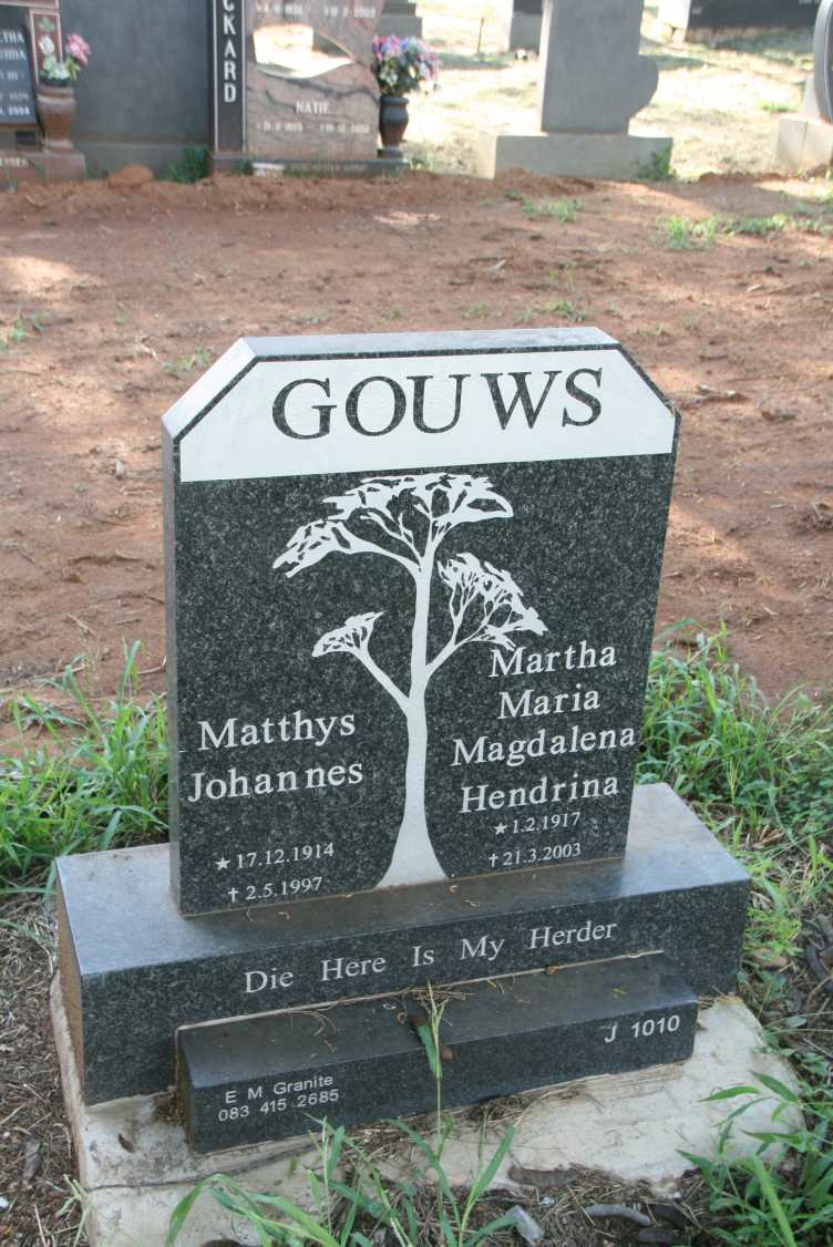 GOUWS Matthys Johannes 1914-1997 & Martha Maria Magdalena Hendrina 1917-2003