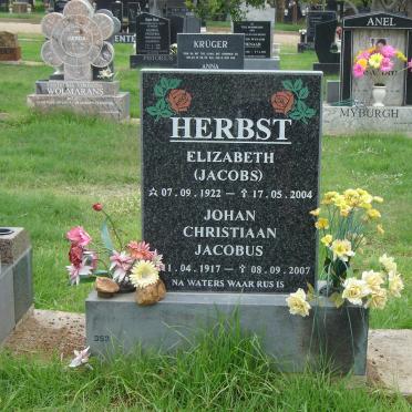 HERBST Johan Christiaan Jacobus 1917-2007 &amp; Elizabeth JACOBS 1938-2004
