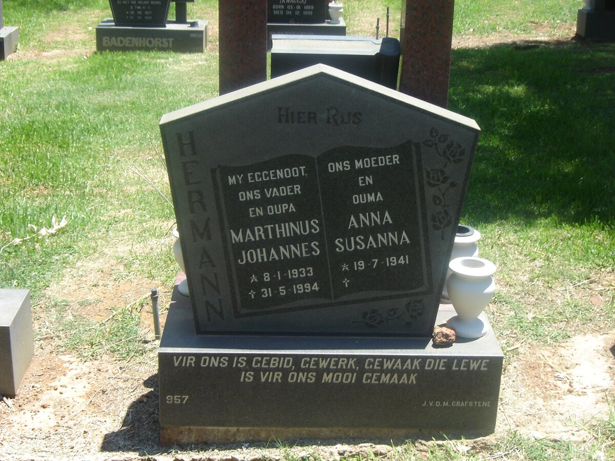 HERMANN Marthinus Johannes 1933-1994 &amp; Anna Susanna 1941-