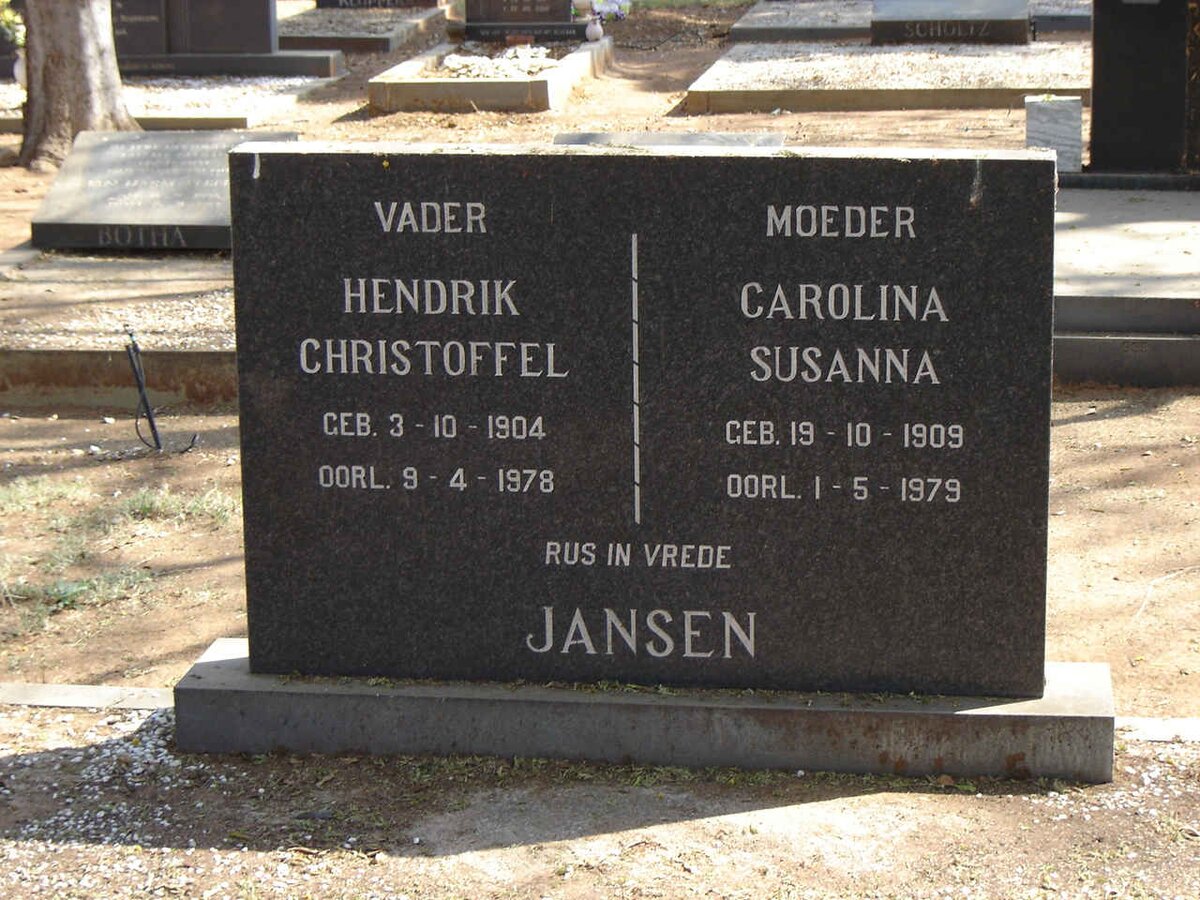 JANSEN Hendrik Christoffel 1904-1978 & Carolina Susanna 1909-1979
