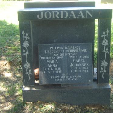 JORDAAN Carel Johannes 1922-2004 &amp; Maria Anna 1930-1995
