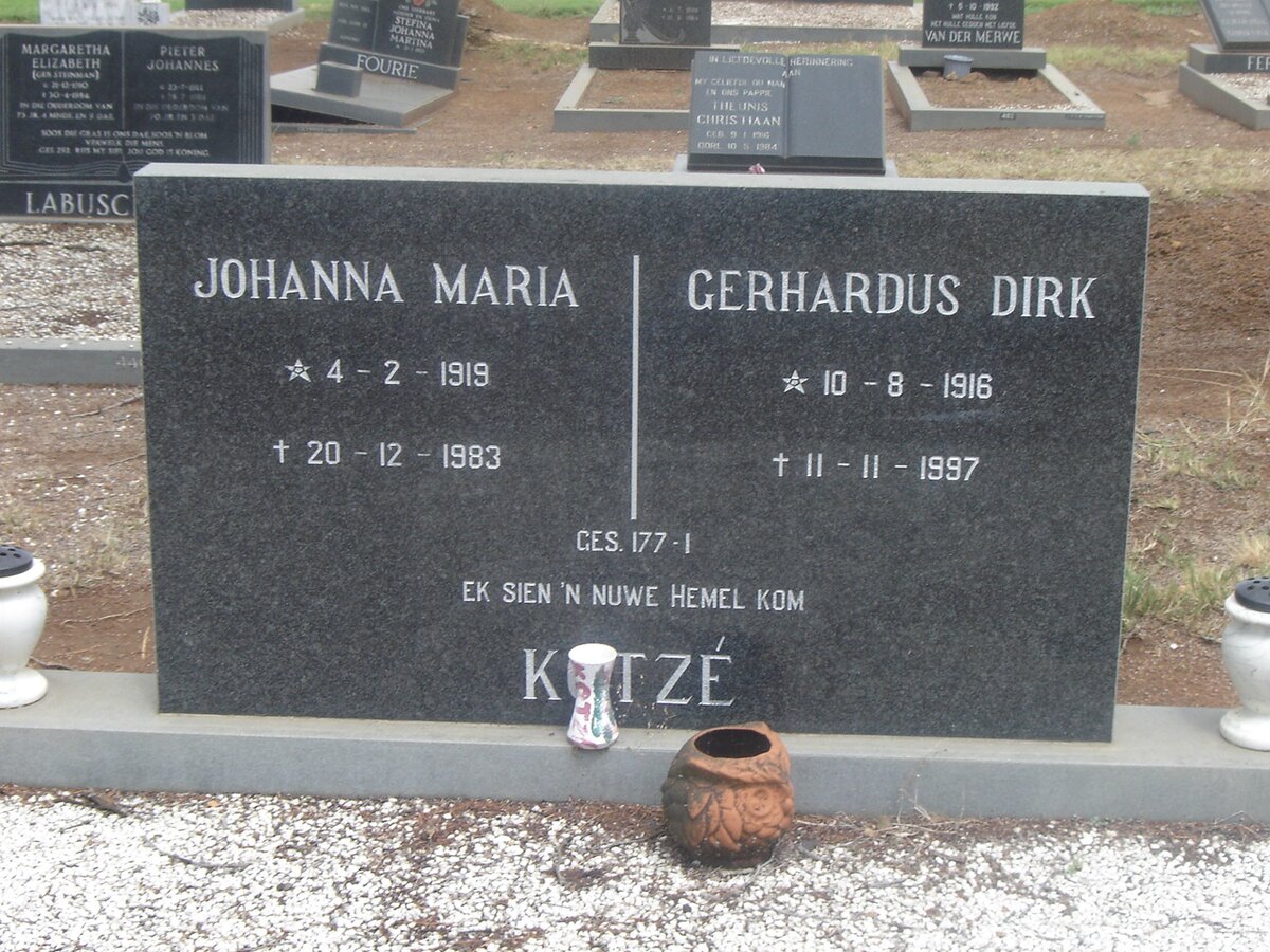 KOTZE Gerhardus Dirk 1916-1997 &amp; Johanna Maria 1919-1983