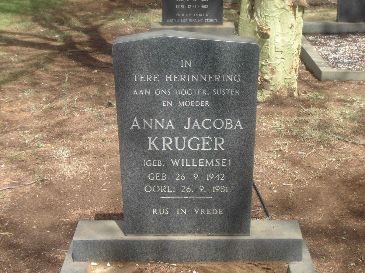 KRUGER Anna Jacoba nee WILLEMSE 1942-1981