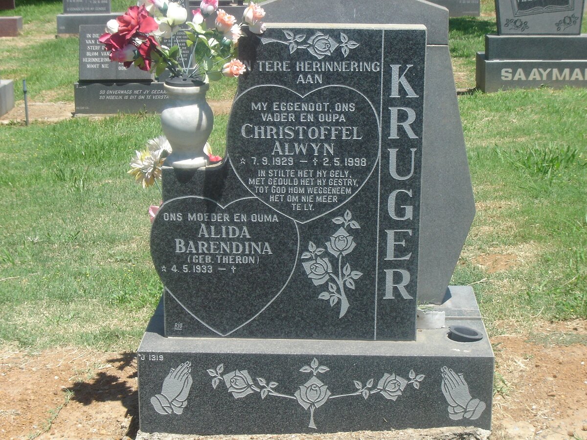 KRUGER Christoffel Alwyn 1929-1998 &amp; Alida Barendina THERON 1933-