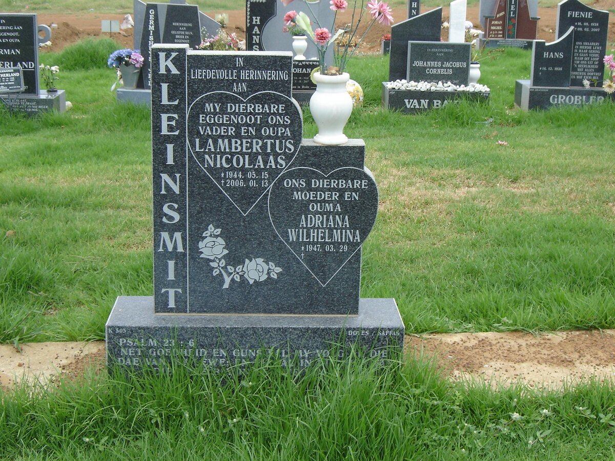 KLEINSMIT Lambertus Nicolaas 1944-2006 &amp; Adriana Wilhelmina 1947-