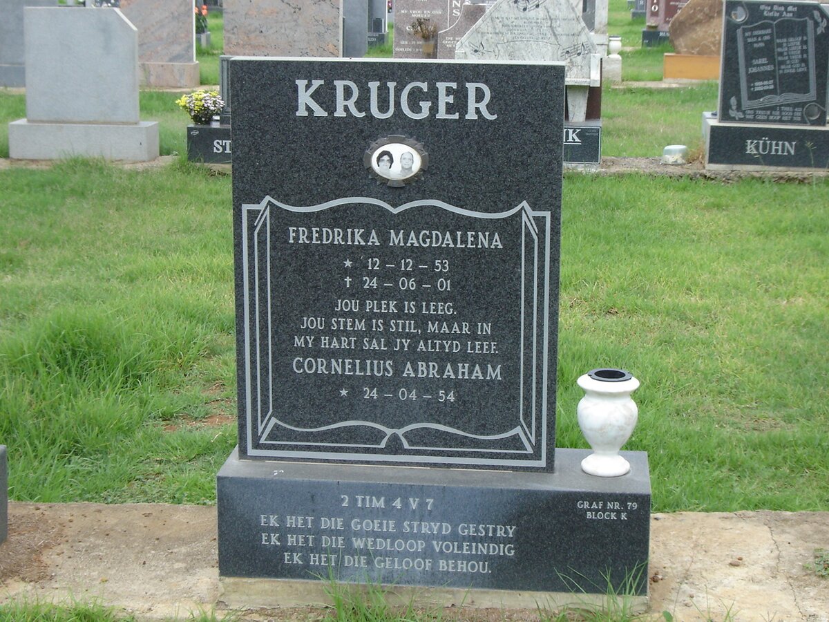 KRUGER Cornelius Abraham  1954- &amp; Fredrika Magdalena 1953-2001