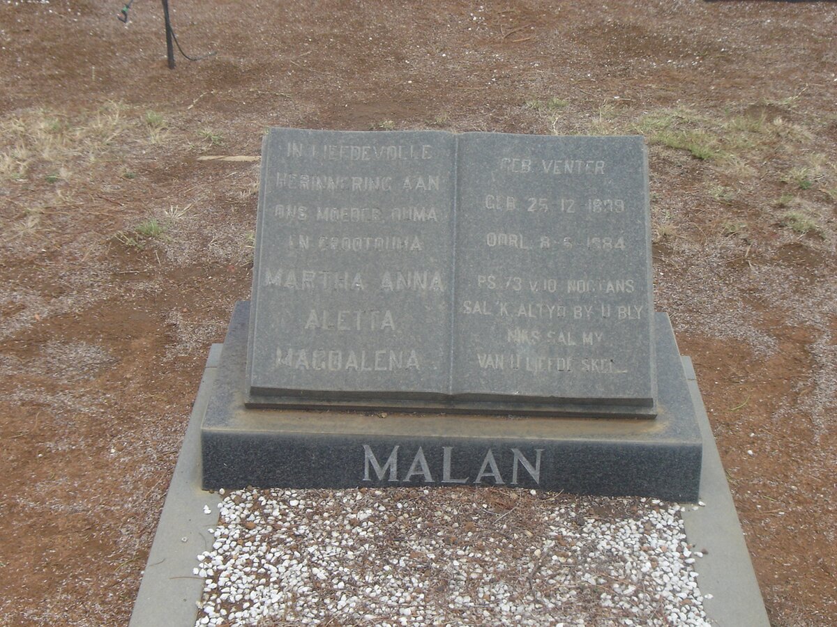 MALAN Martha Anna Aletta Magdalena nee VENTER 1939-1984