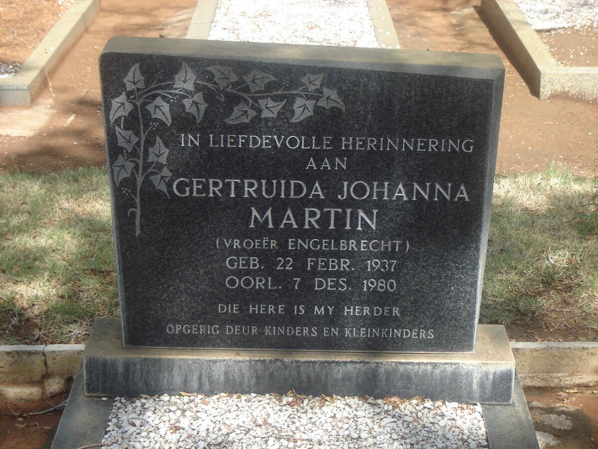 MARTIN Gertruida Johanna voorheen ENGELBRECHT 1937-1980