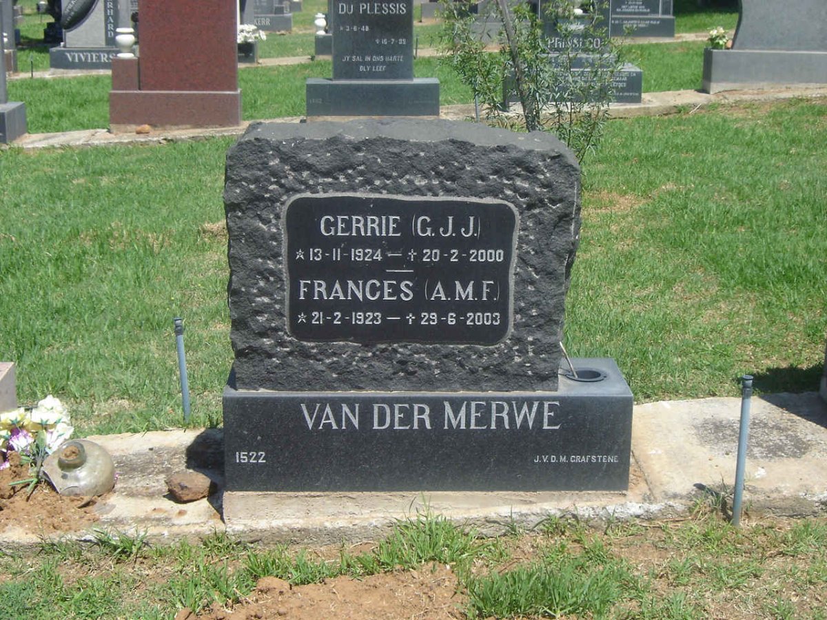 MERWE G.J.J. 1924-2000 &amp; A.M.F. 1923-2003