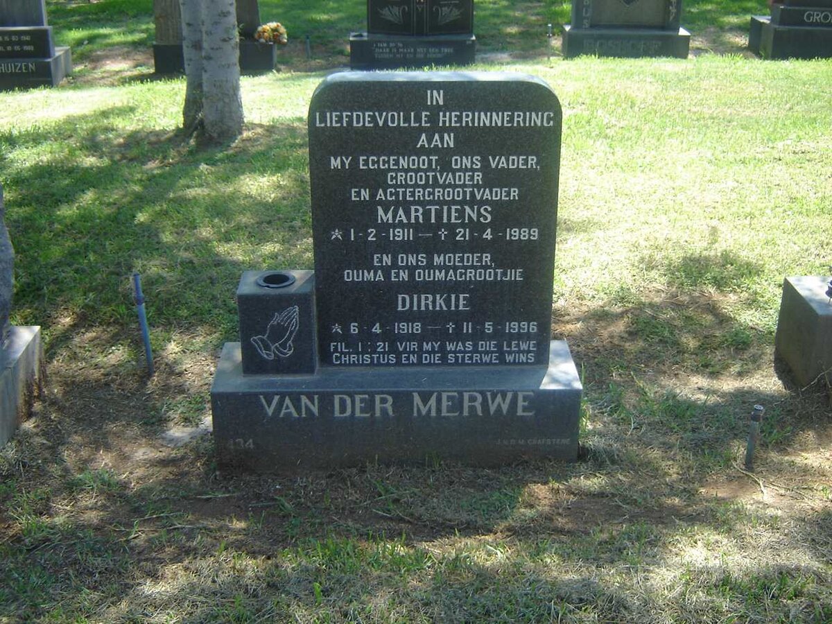 MERWE Martiens, van der 1911-1989 &amp; Dirkie 1918-1996