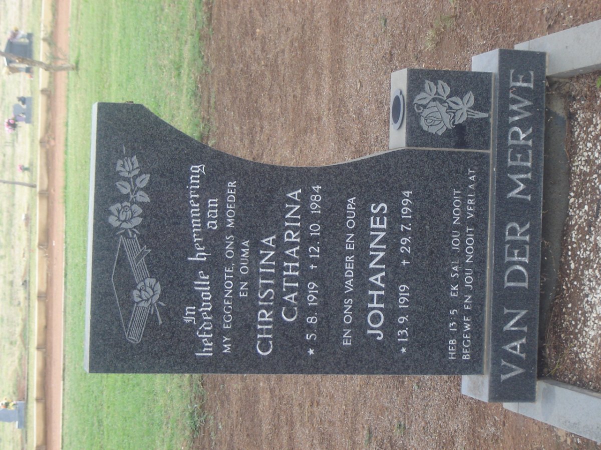 MERWE Johannes 1919-1994 &amp; Christina Catharina 1919-1984
