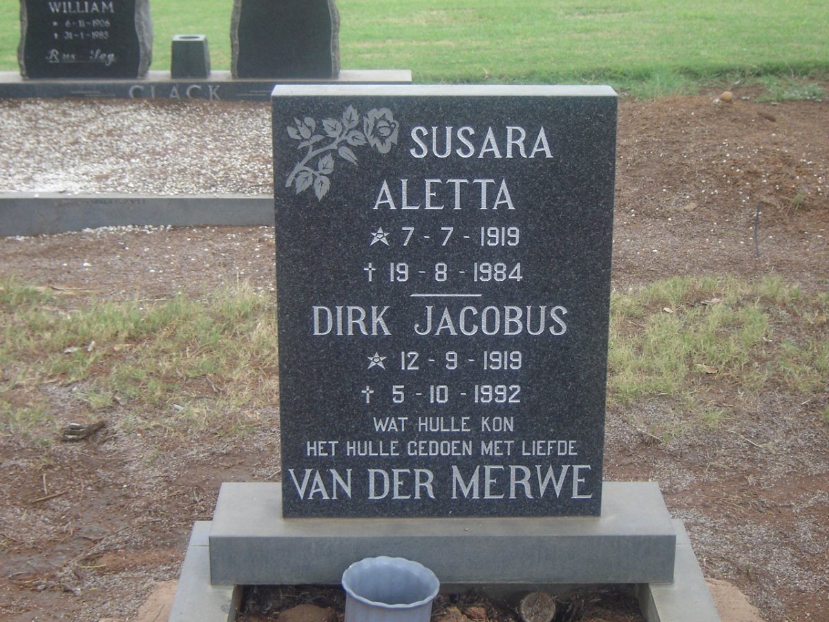 MERWE Dirk Jacobus, van der 1919-1992 &amp; Susara Aletta 1919-1984