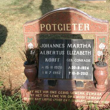 POTGIETER Johannes Albertus Korff 1920-1992 & Martha Elizabeth CONRADIE 1924-2012