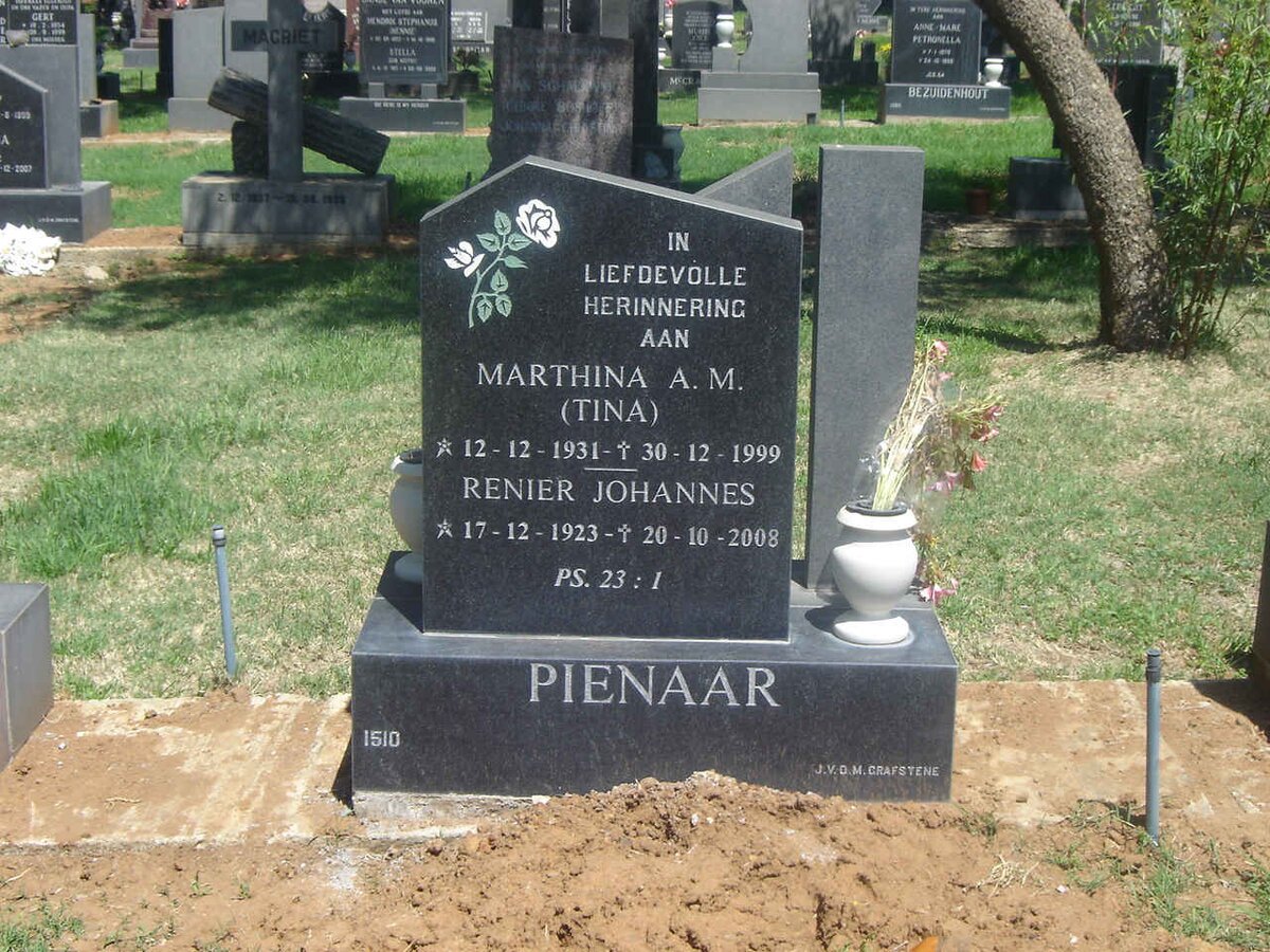 PIENAAR Renier Johannes 1923-2008 &amp; Marthina A.M. 1931-1999