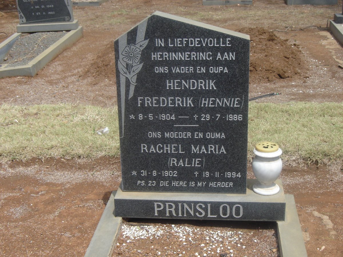 PRINSLOO Hendrik Frederik 1904-1986 &amp; Rachel Maria 1902-1994