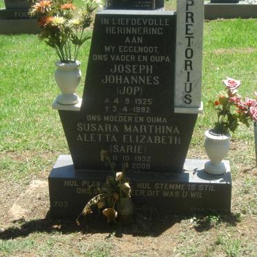 PRETORIUS Joseph Johannes 1925-1992 &amp; Susara Marthina Aletta Elizabeth 1932-2005