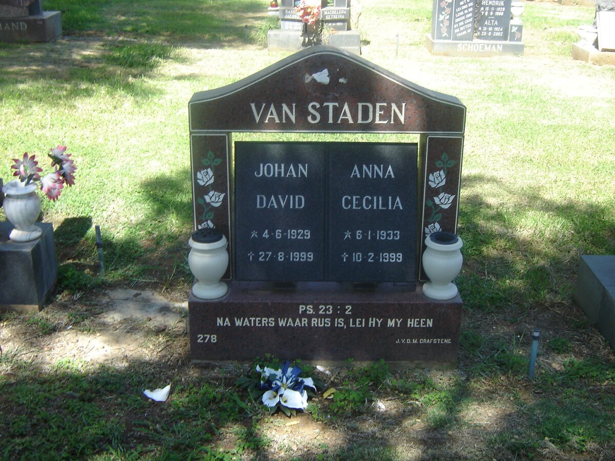 STADEN Johan David, van 1929-1999 &amp; Anna Cecilia 1933-1999
