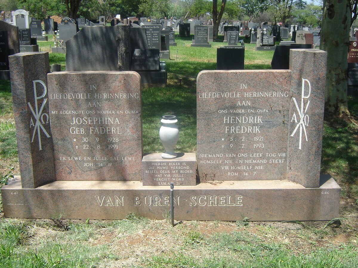 SCHELE Hendrik Fredrik, van Buren 1921-1993 &amp; Josephina FADERL 1928-1991