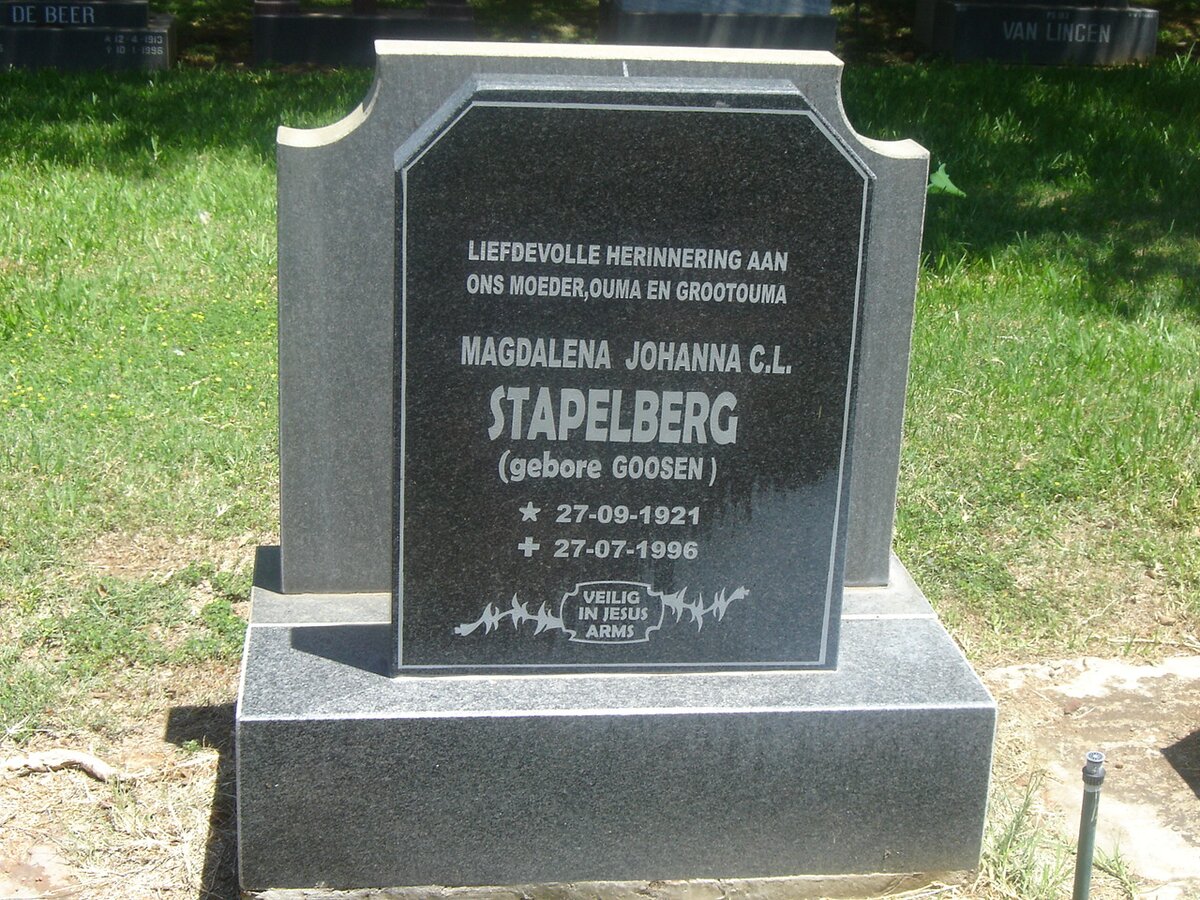 STAPELBERG Magdalena Johanna C.L. nee GOOSEN 1921-1996