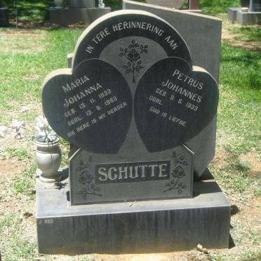 SCHUTTE Petrus Johannes 1933- &amp; Maria Johanna 1933-1993