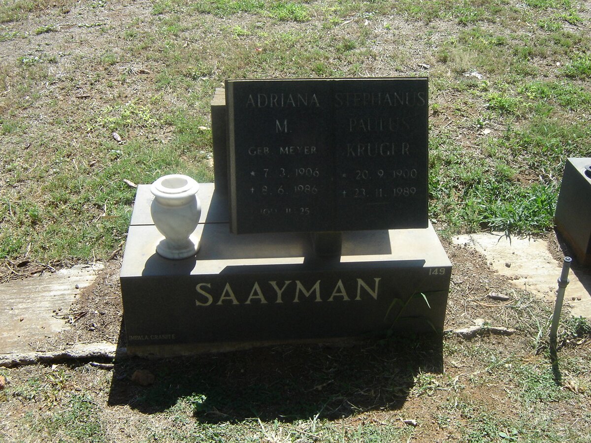 SAAYMAN Stephanus Paulus 1900-1989 &amp; Adriana M. MEYER 1906-1986