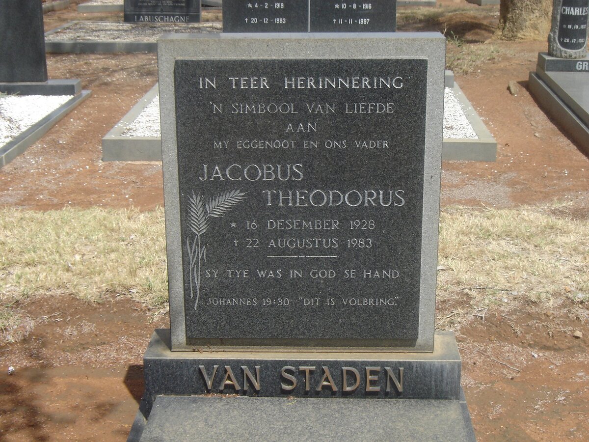 STADEN Jacobus Theodorus, van 1928-1983
