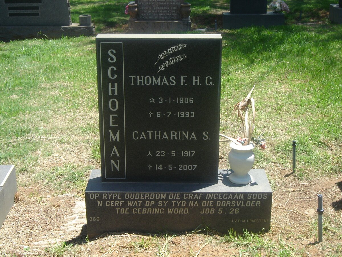 SCHOEMAN Thomas F.H.G. 1906-1993 &amp; Catharina S. 1917-2007