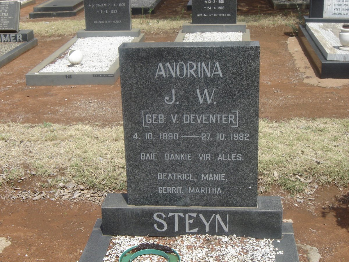 STEYN Anorina J.W. nee V. DEVENTER 1890-1982