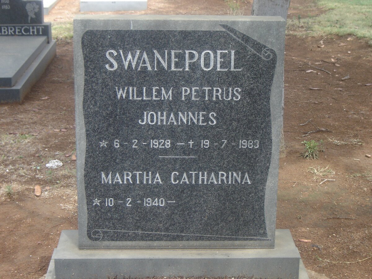 SWANEPOEL Willem Petrus Johannes 1928-1983 &amp; Maria Catharina 1940-