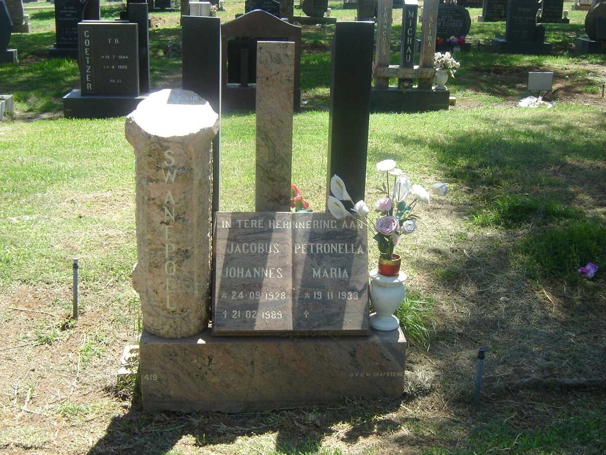 SWANEPOEL Jacobus Johannes 1928-1989 &amp; Petronella Maria 1933-