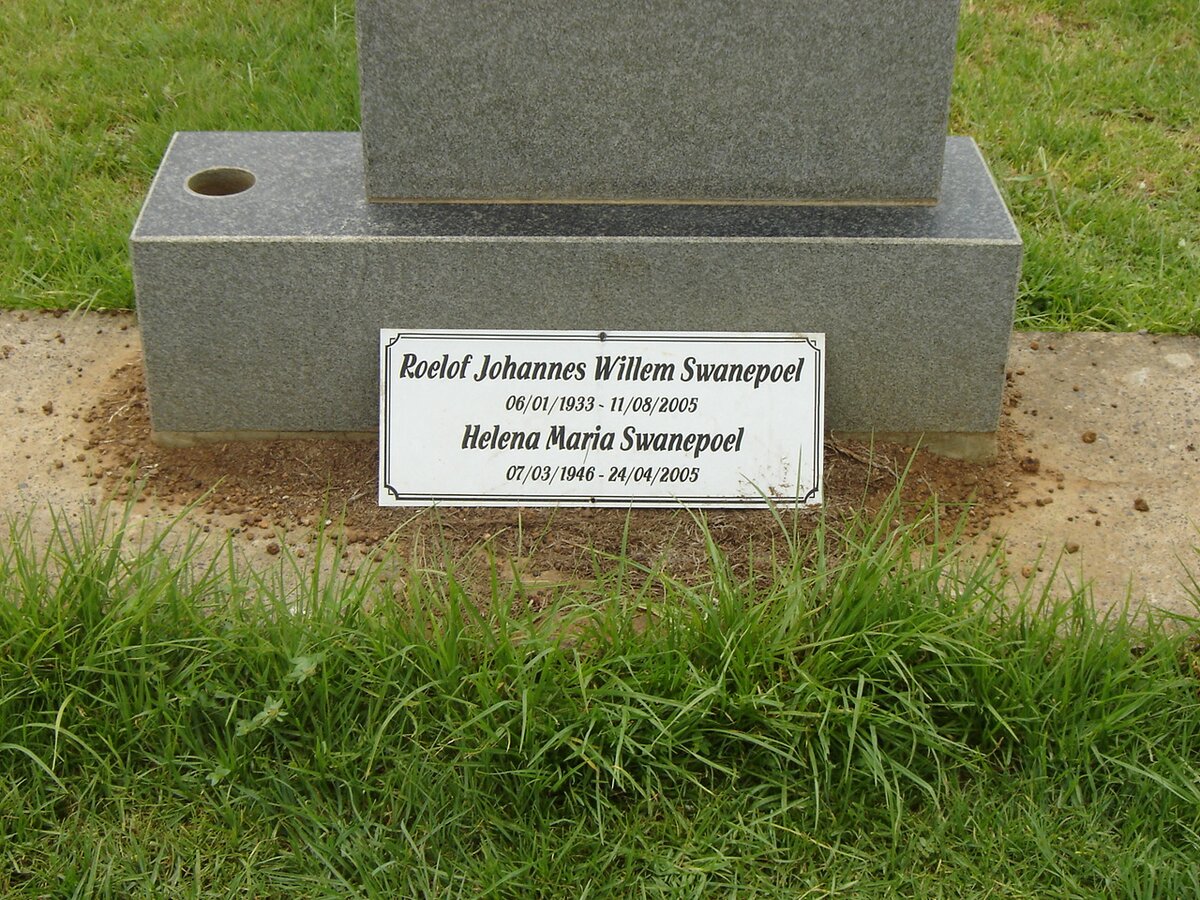 SWANEPOEL Roelof Joahnnes Willem 1933-2005 &amp; Helena Maria 1946-2005
