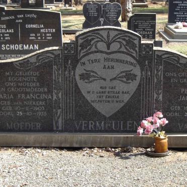 VERMEULEN Petrus Jacobus 1902-1976 & Maria Francina VAN NIEKERK 1903-1975