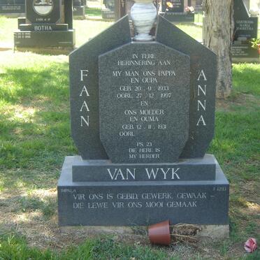 WYK Faan, van 1933-1997 &amp; Anna 1931-