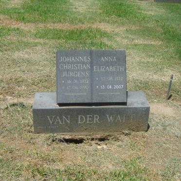 WALT Johannes Christian Jurgens, van der 1922-1990 &amp; Anna Elizabeth VAN DER WALT 1922-2007