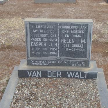 WALT Casper J., van der 1924-1984 &amp; Helen M. SUBKE 1931-