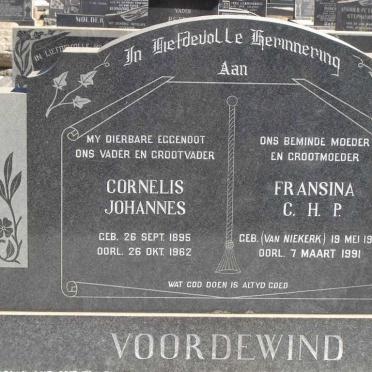 VOORDEWIND Cornelis Johannes 1895-1962 &amp; Francina C.H.P. VAN NIEKERK 1908-1991