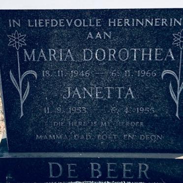 BEER Maria Dorothea, de 1946-1966 :: DE BEER Janetta 1953-1955
