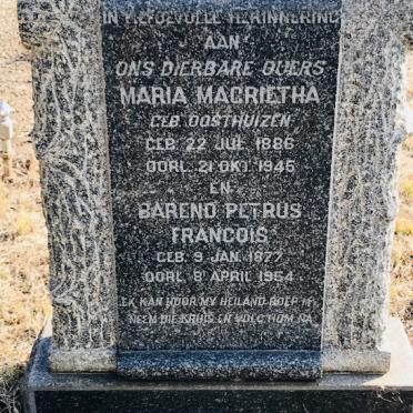 PRETORIUS Barend Petrus Francois 1877-1954 &amp; Maria Magrietha OOSTHUIZEN 1886-1945