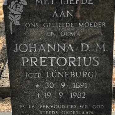 PRETORIUS Johanna D.M. nee LÜNEBURG 1891-1982