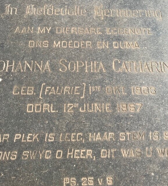 KRUGER Johanna Sophia Catharina nee FAURIE 1903-19?7