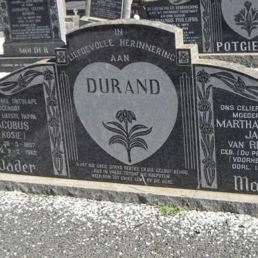 DURAND Jacobus 1897-1962 &amp; Martha Johanna Jacoba VAN RENSBURG previously DURAND nee DU PREEZ 1910-1973