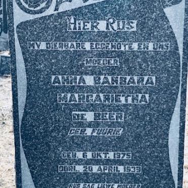 BEER Anna Barbara Margarietha, de nee FOURIE 1875-193?