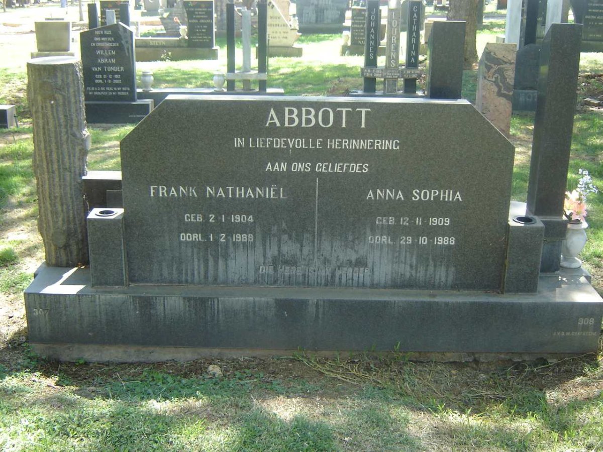 ABBOTT Frank Nathaniël 1904-1988 &amp; Anna Sophia ABBOTT 1909-1988