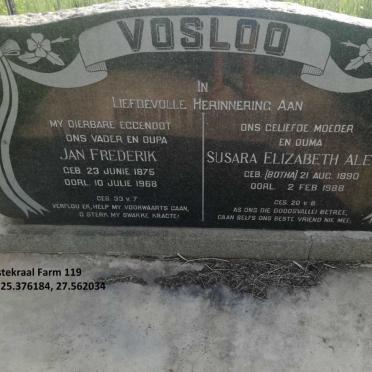 VOSLOO Jan Frederik 1875-1968 &amp; Susara Elizabeth Aletta BOTHA 1890-1988