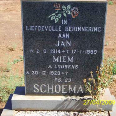 SCHOEMAN Jan 1914-1989 &amp; Miem 1920-
